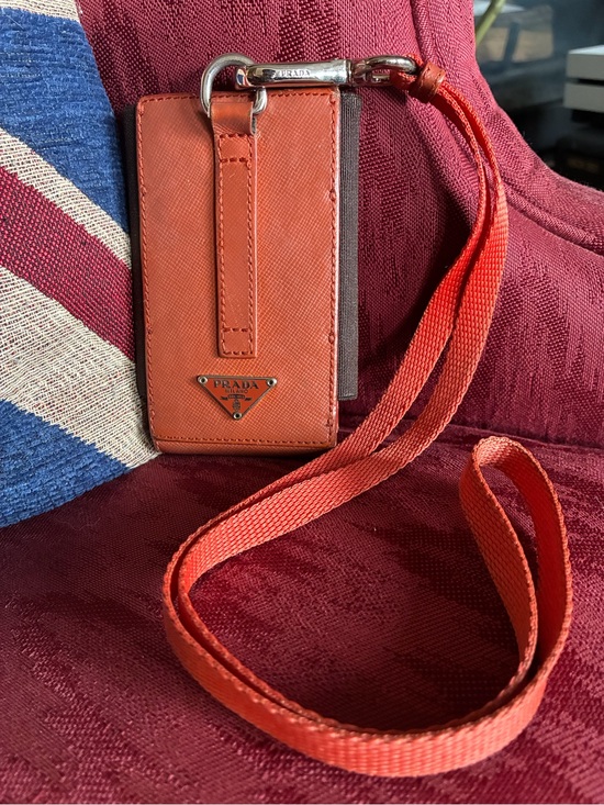 Prada Accessories - Prada Orange Saffiano Leather Ipod/Cellphone Case with Neck Lanyard